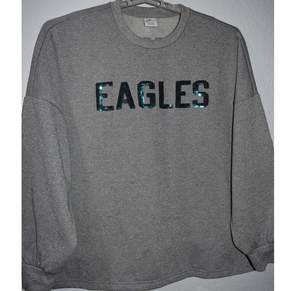 Philadelphia Eagles NFL Women XL G-III 4Her Silver Metallic Sequin Sweatshirt
